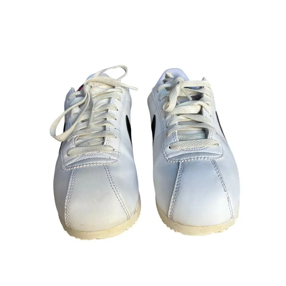 Nike Cortez women’s sneakers, US size 7.5, UK size 5, white, black, and blue